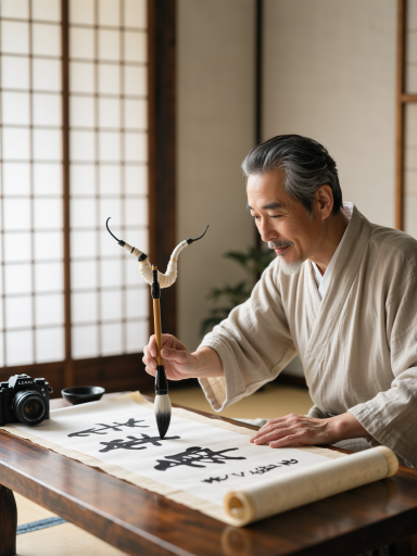 老子卡牌，道家创始人形象，白发长须，手持拂尘，淡青色边框，水墨画风格背景