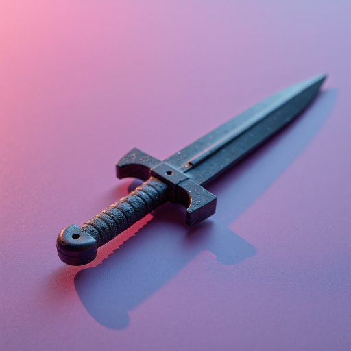 兵家门派标识，青铜剑造型，剑尖向上，金属光泽，深绿色背景